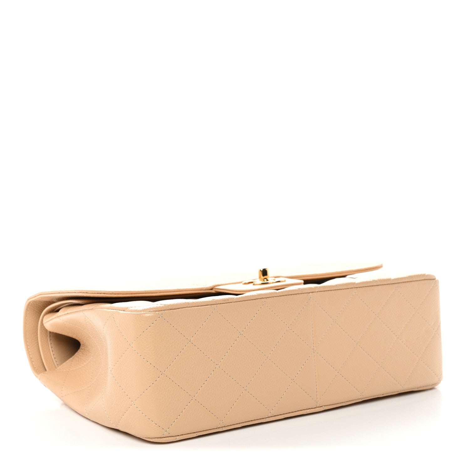 Caviar Quilted Jumbo Double Flap Light Beige