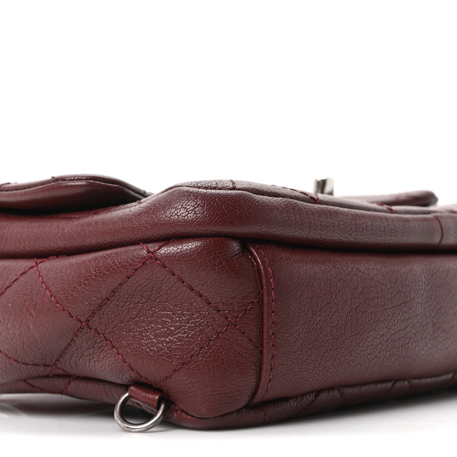 Shiny Goatskin Quilted Small Double Carry Waist Chain Flap Burgundy