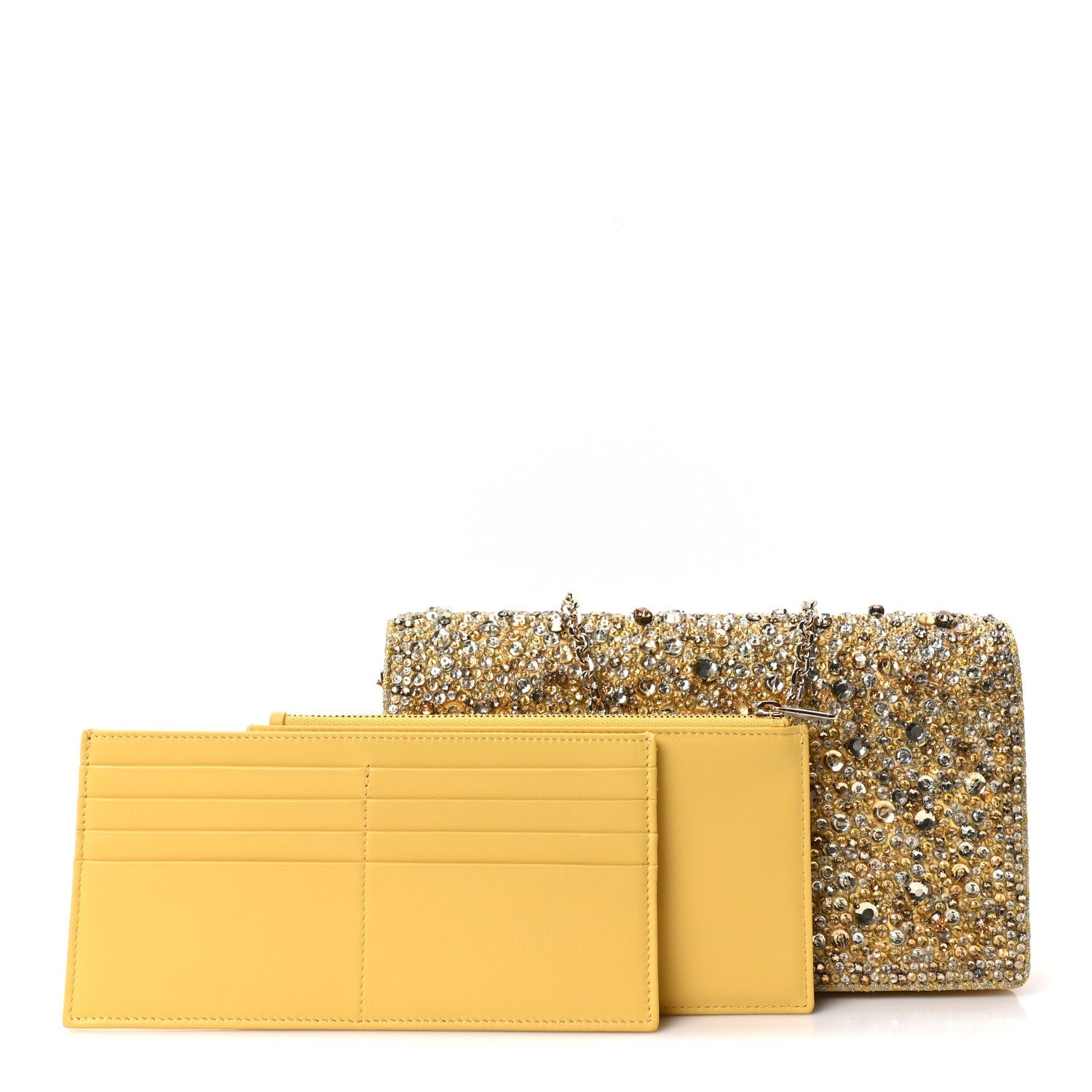 Calfskin Satin Bead Embroidery Lady Dior Clutch Gold Yellow