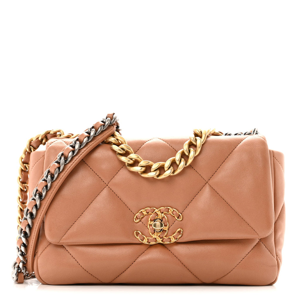 Lambskin Quilted Medium Chanel 19 Flap Brown
