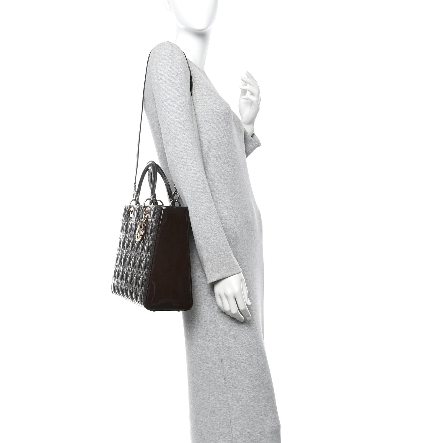 Patent Cannage Large Lady Dior Dark Brown