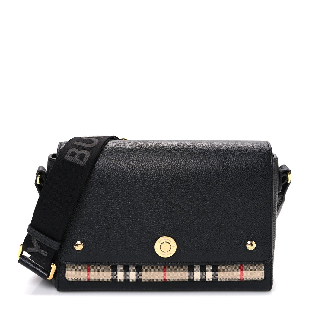 Grainy Calfskin Vintage Check Note Crossbody Bag Black