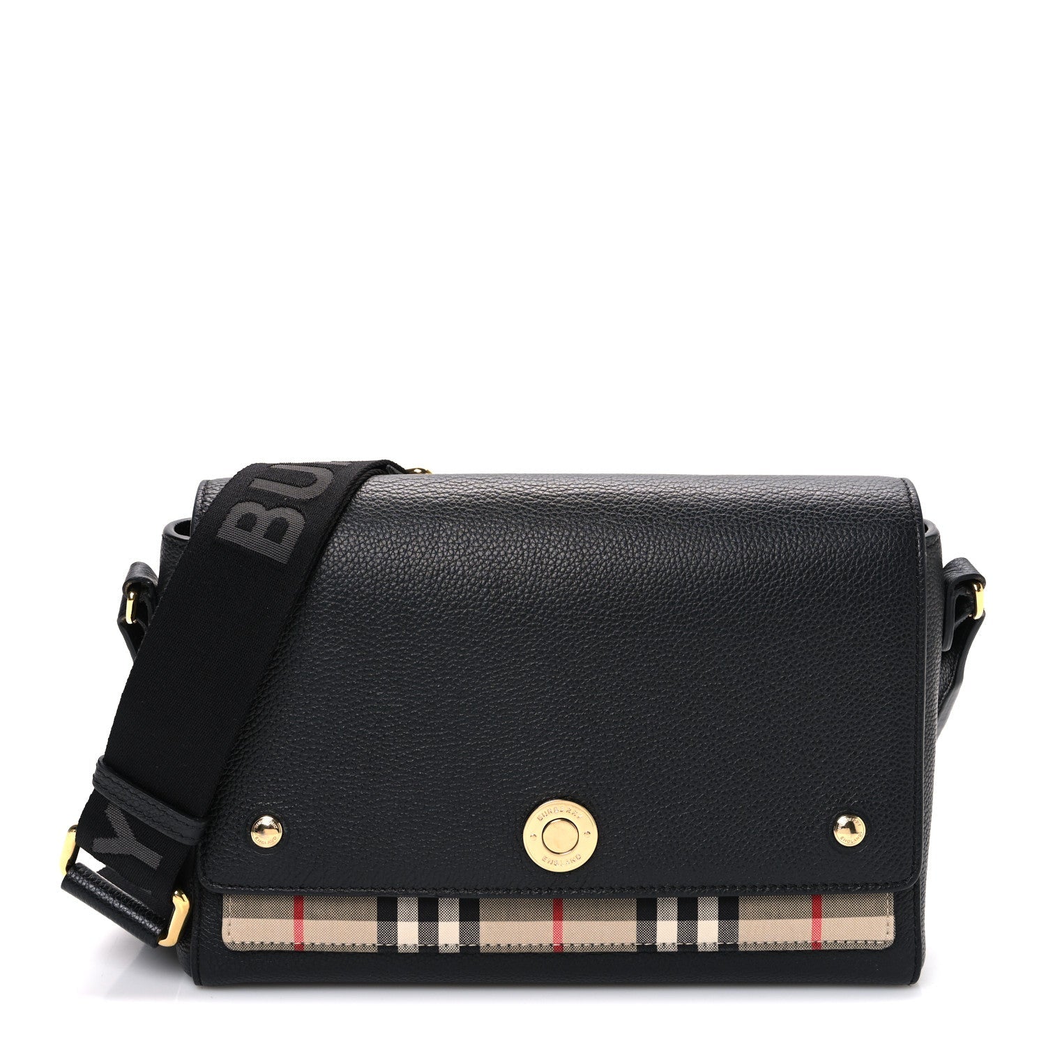 Grainy Calfskin Vintage Check Note Crossbody Bag Black