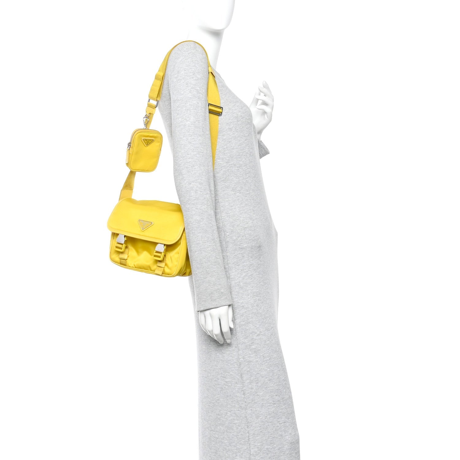 Tessuto Nylon Saffiano Pocket Double Snap Buckle Messenger Shoulder Bag Giallo