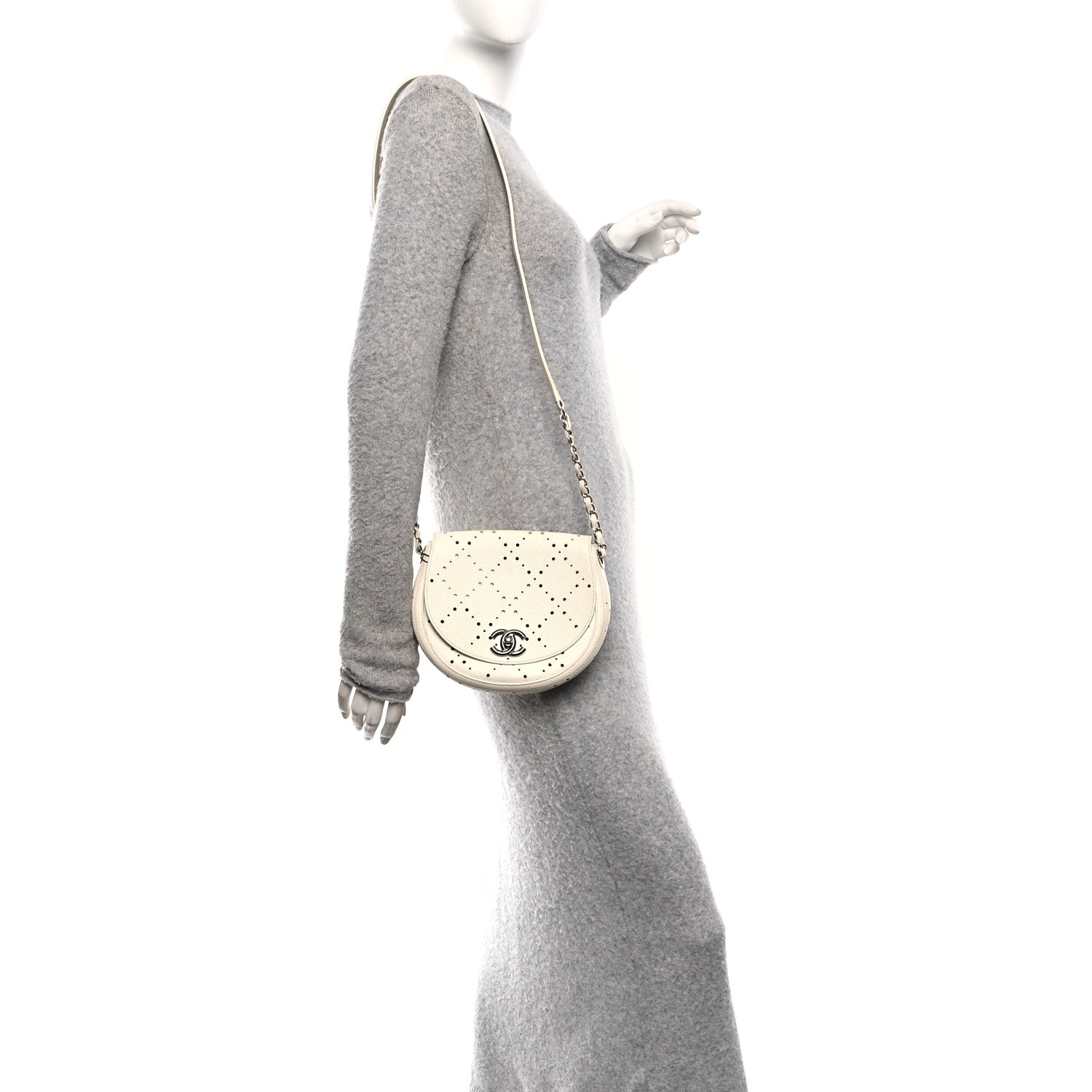 Caviar Perforated Messenger Bag White