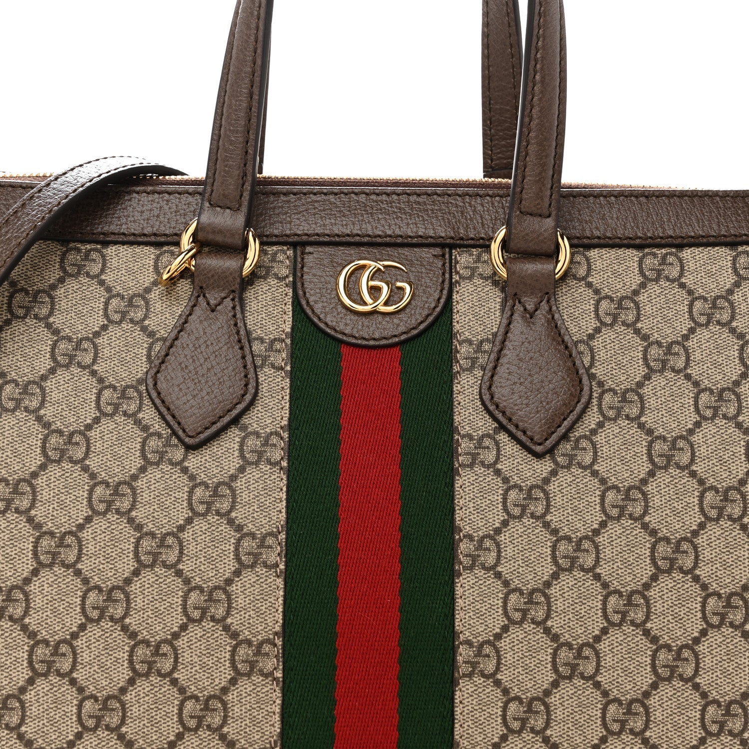 GG Supreme Monogram Web Medium Ophidia Tote Bag Brown