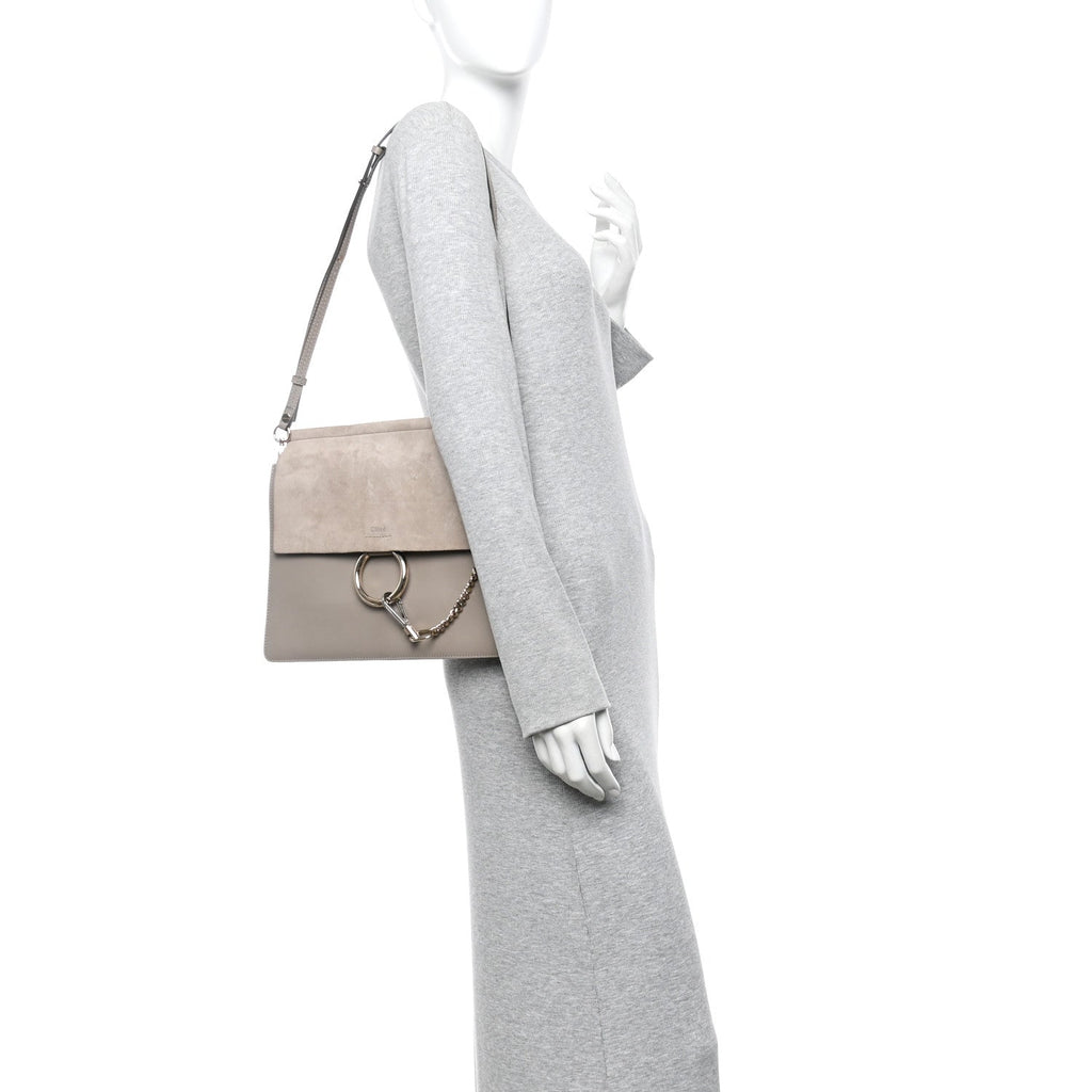 Calfskin Suede Medium Faye Shoulder Bag Motty Grey