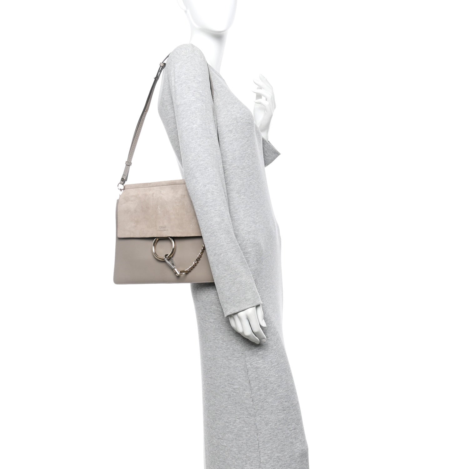 Calfskin Suede Medium Faye Shoulder Bag Motty Grey