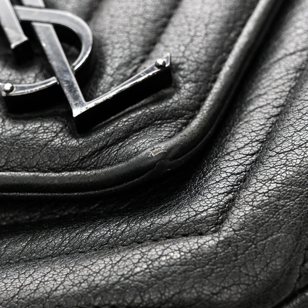 Sheepskin Matelasse Chevron Monogram Monochrome Medium College Bag Black