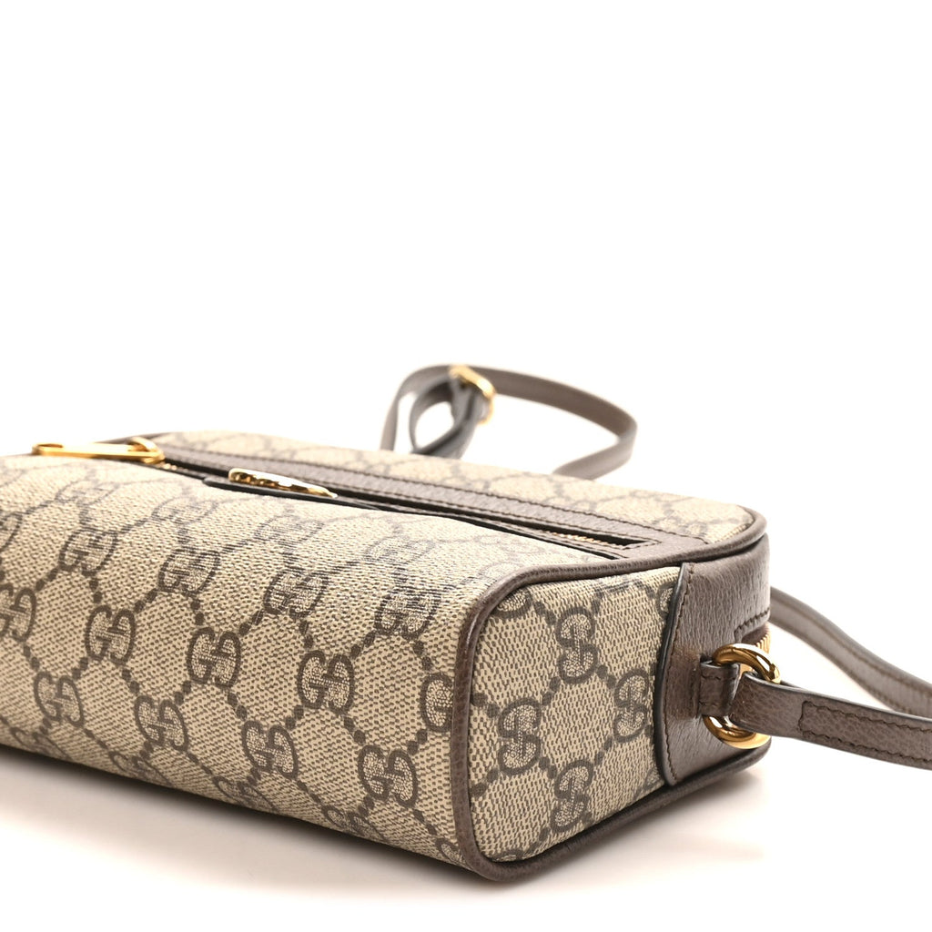 Denim Monogram Textured Dollar Calfskin Super Mini Ophidia Shoulder Bag Beige Ebony New Acero