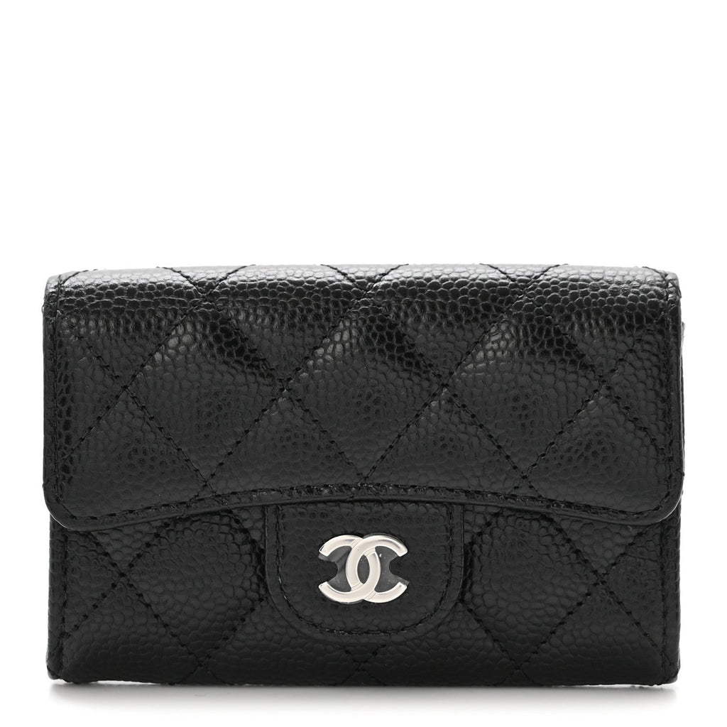 Caviar Quilted Flap  Holder Wallet Black