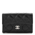 Caviar Quilted Flap  Holder Wallet Black