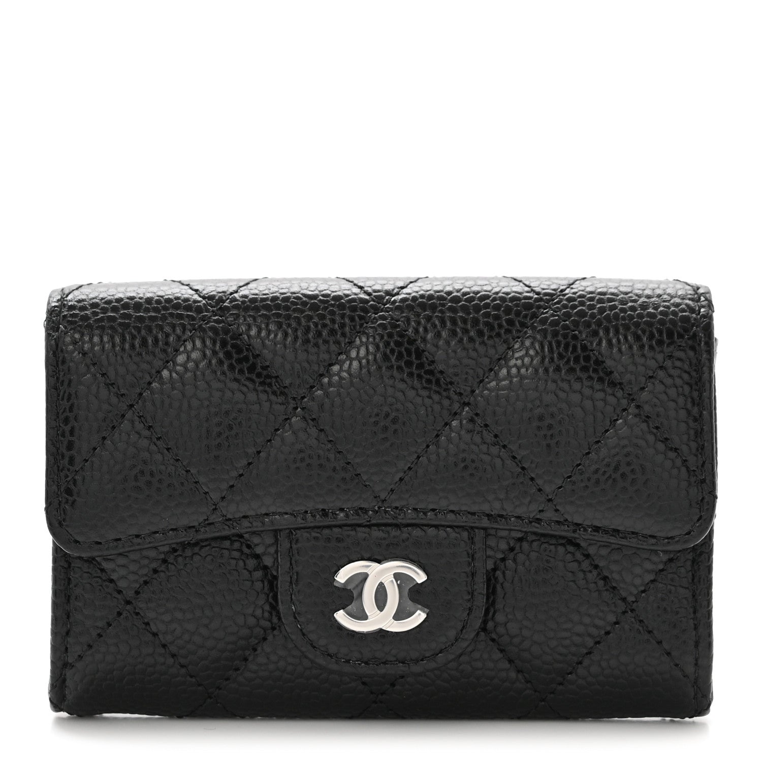 Caviar Quilted Flap  Holder Wallet Black