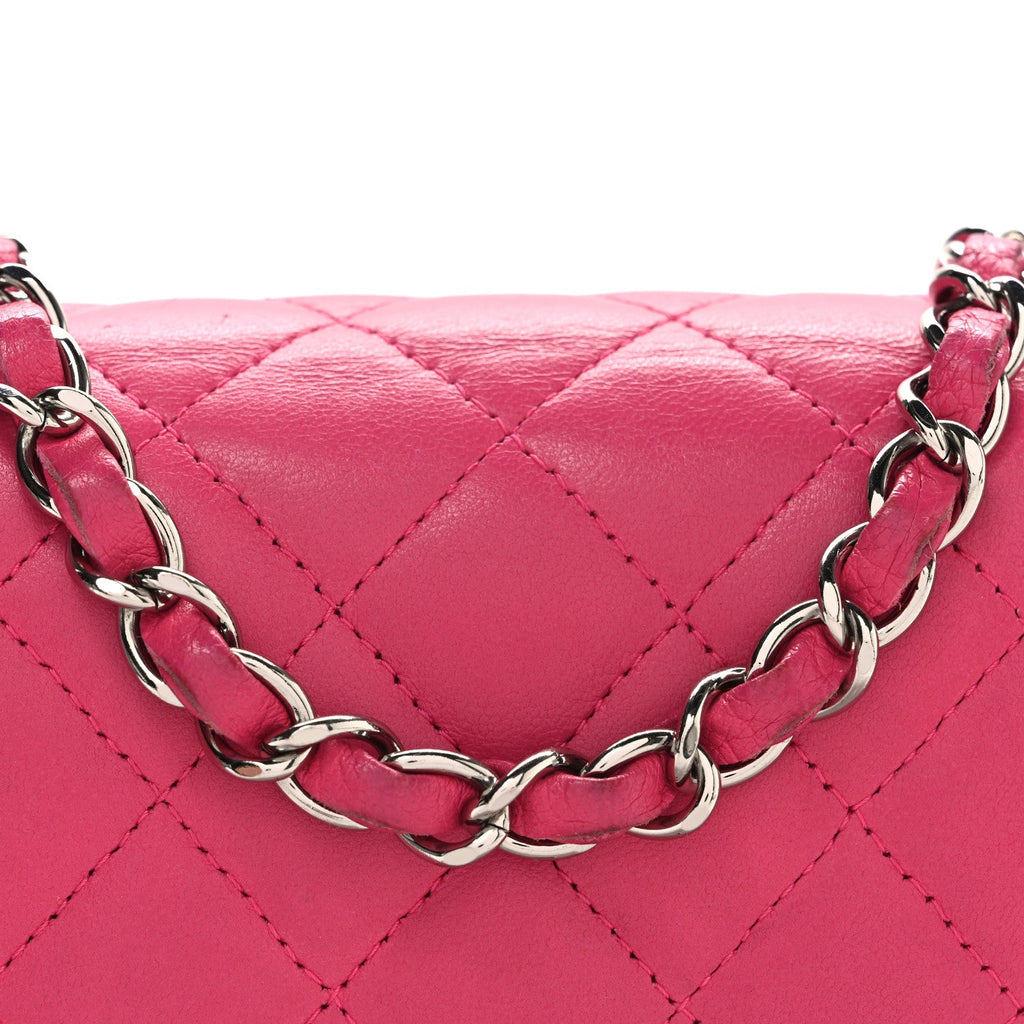 Lambskin Quilted Mini Square Flap Dark Pink