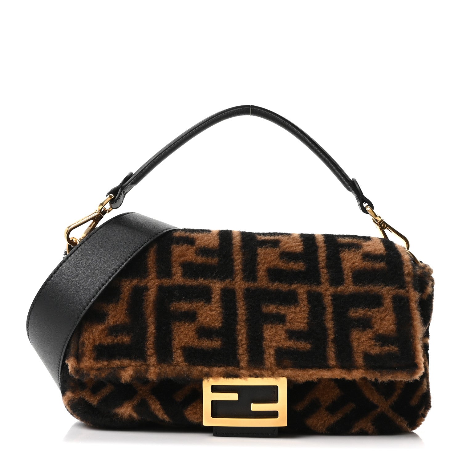 Shearling Vitello Dolce Macro FF 1974 Baguette Tobacco Black