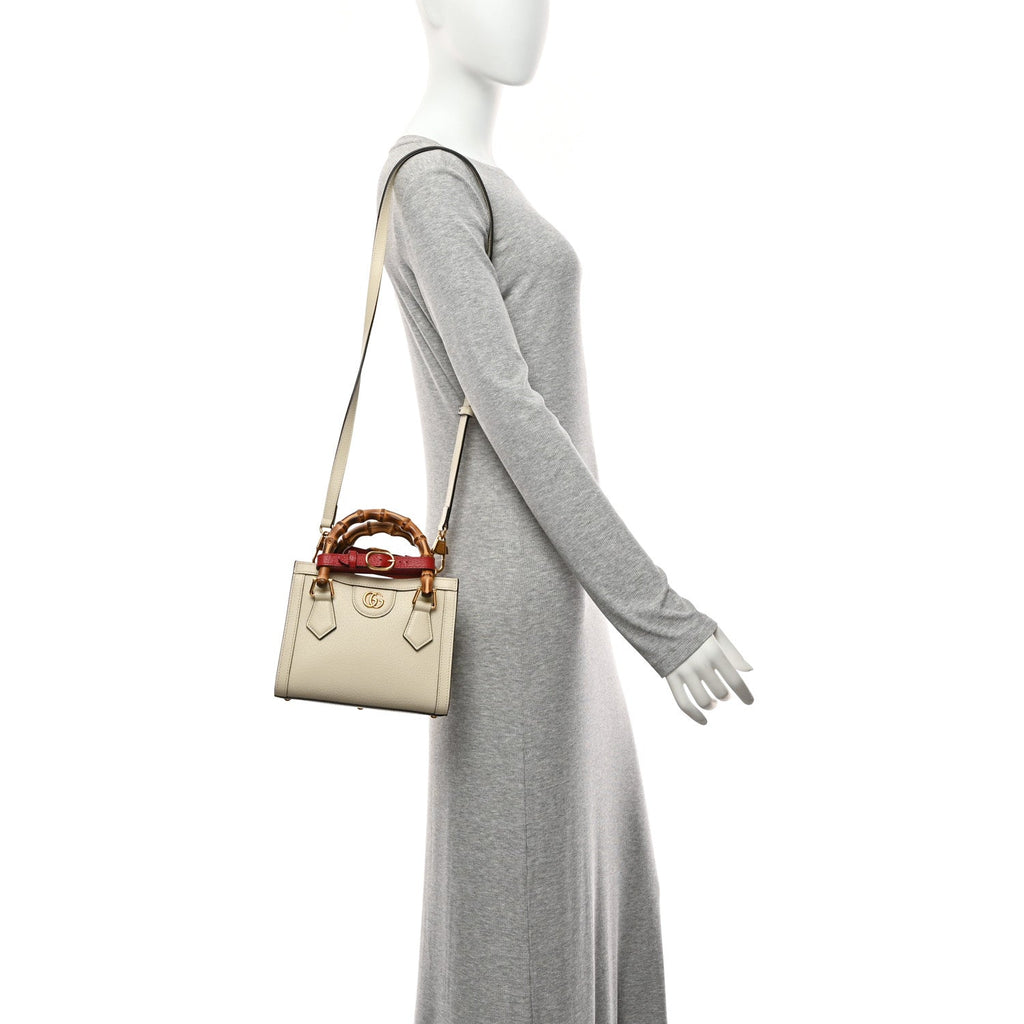 Textured Dollar Calfskin Web Mini Diana Tote Bag Mystic White