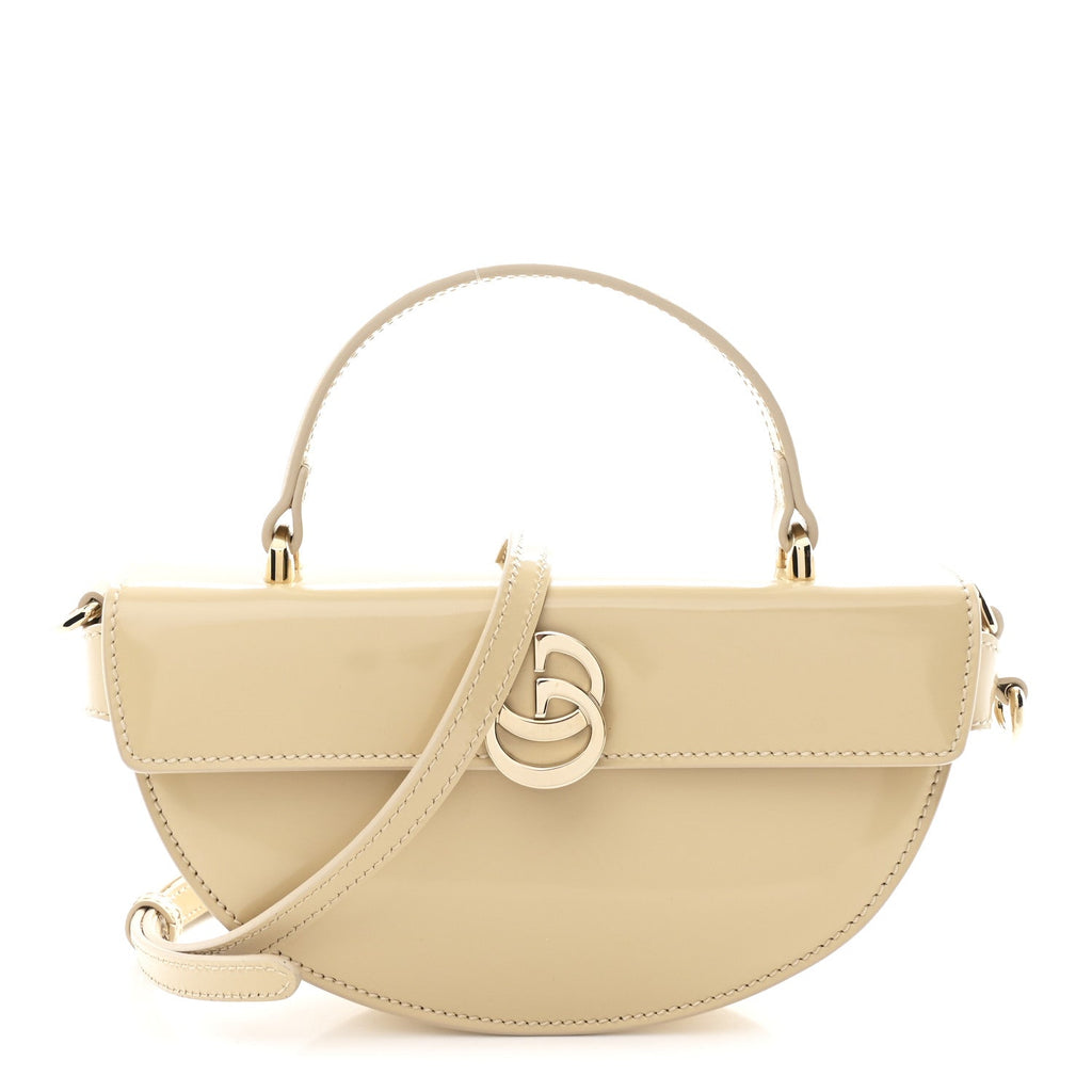 Patent Calfskin GG Half Moon Top Handle Bag Beige