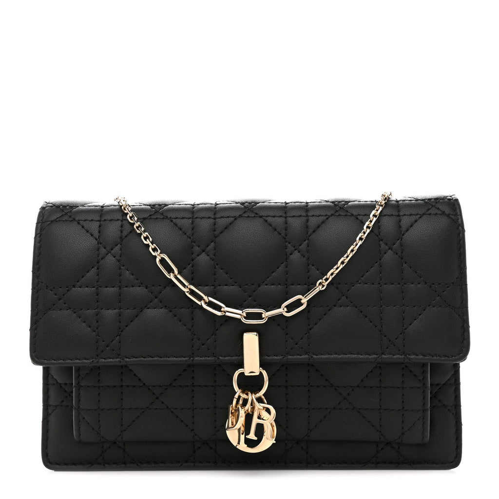 Lambskin Cannage Chain My Dior Daily Chain Pouch Black