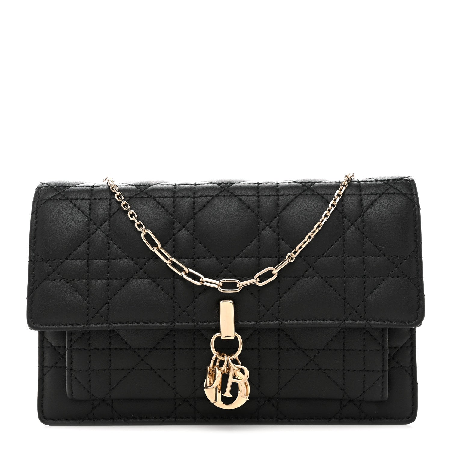 Lambskin Cannage Chain My Dior Daily Chain Pouch Black