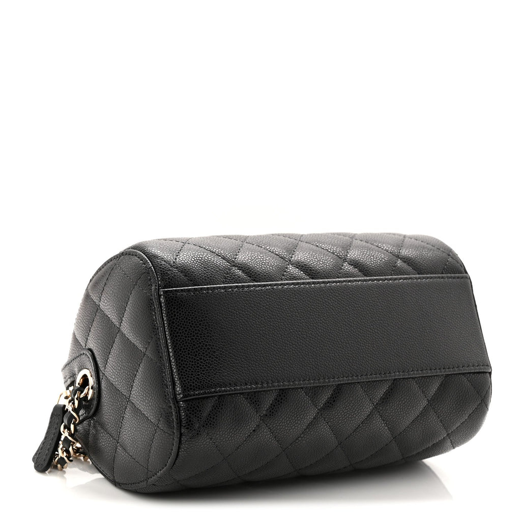Caviar Quilted Barrel Clutch With Chain Black