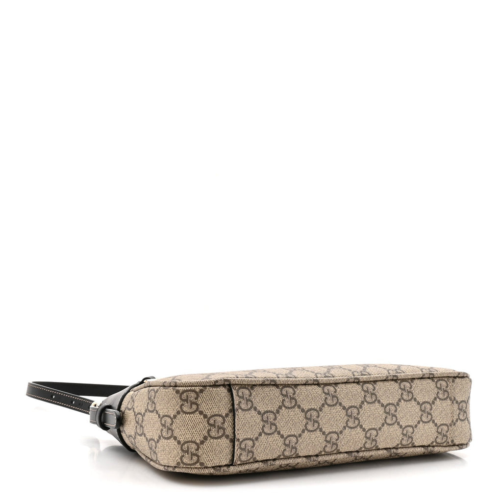 GG Supreme Monogram Textured Calfskin Small Emblem Shoulder Bag Beige Black