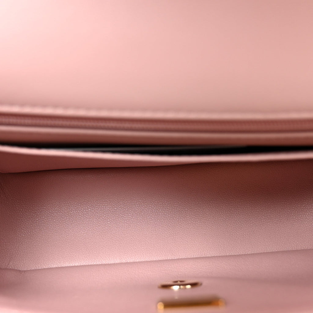 Lambskin Quilted Mini Top Handle Rectangular Flap Light Pink