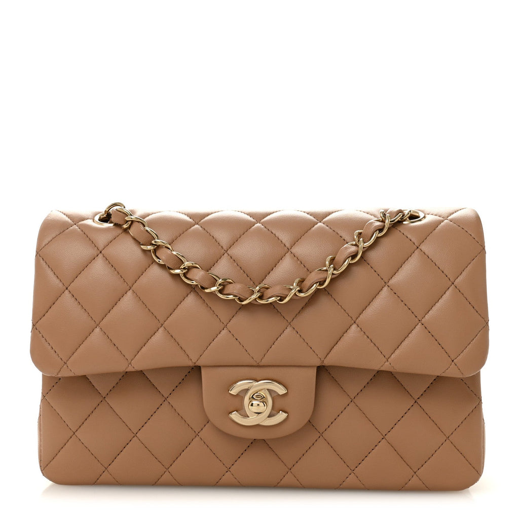 Lambskin Quilted Small Double Flap Brown