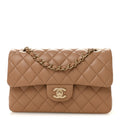 Lambskin Quilted Small Double Flap Brown