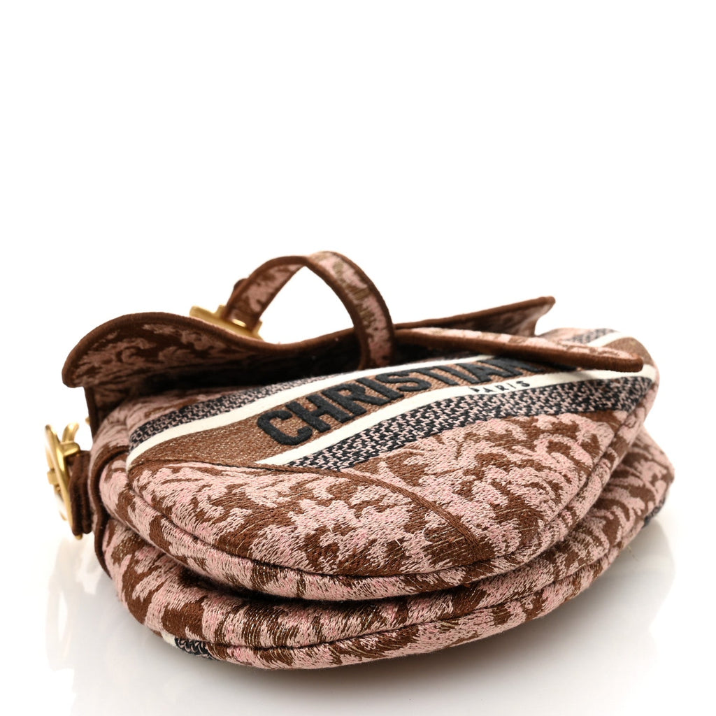 Canvas Embroidered Brocart Saddle Bag Metallic Pink