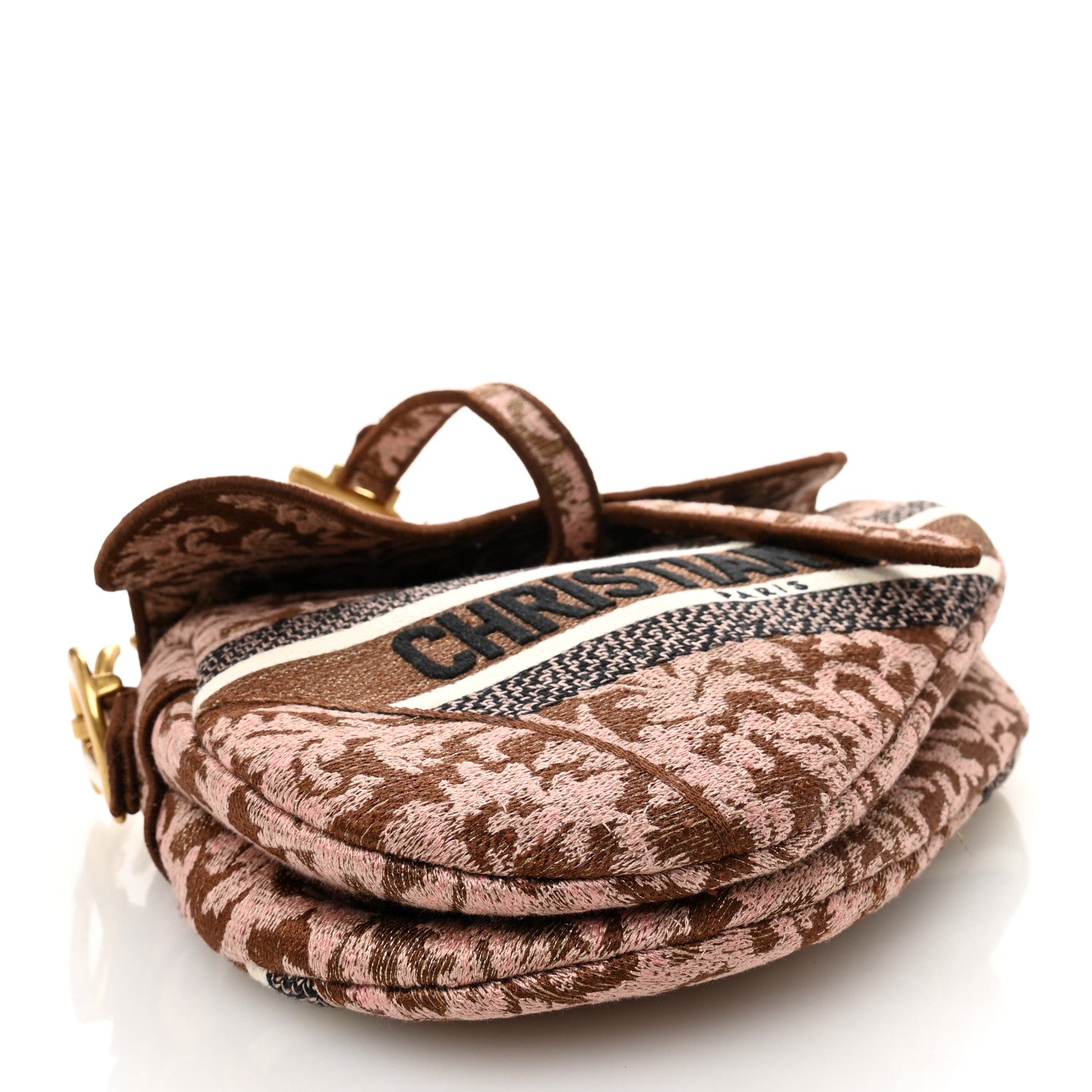 Canvas Embroidered Brocart Saddle Bag Metallic Pink