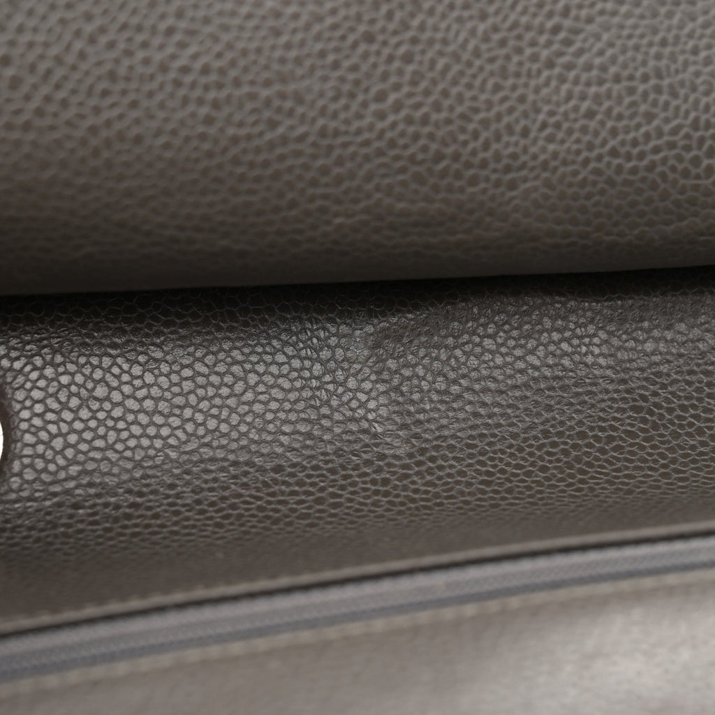 Caviar Quilted Medium Double Flap Dark Grey