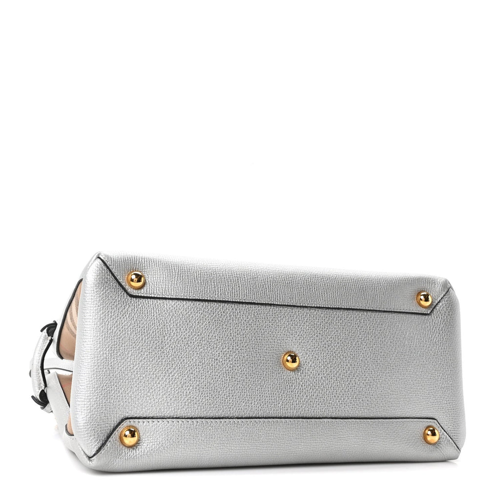 Metallic Grainy Calfskin House Check Medium Banner Tote Silver