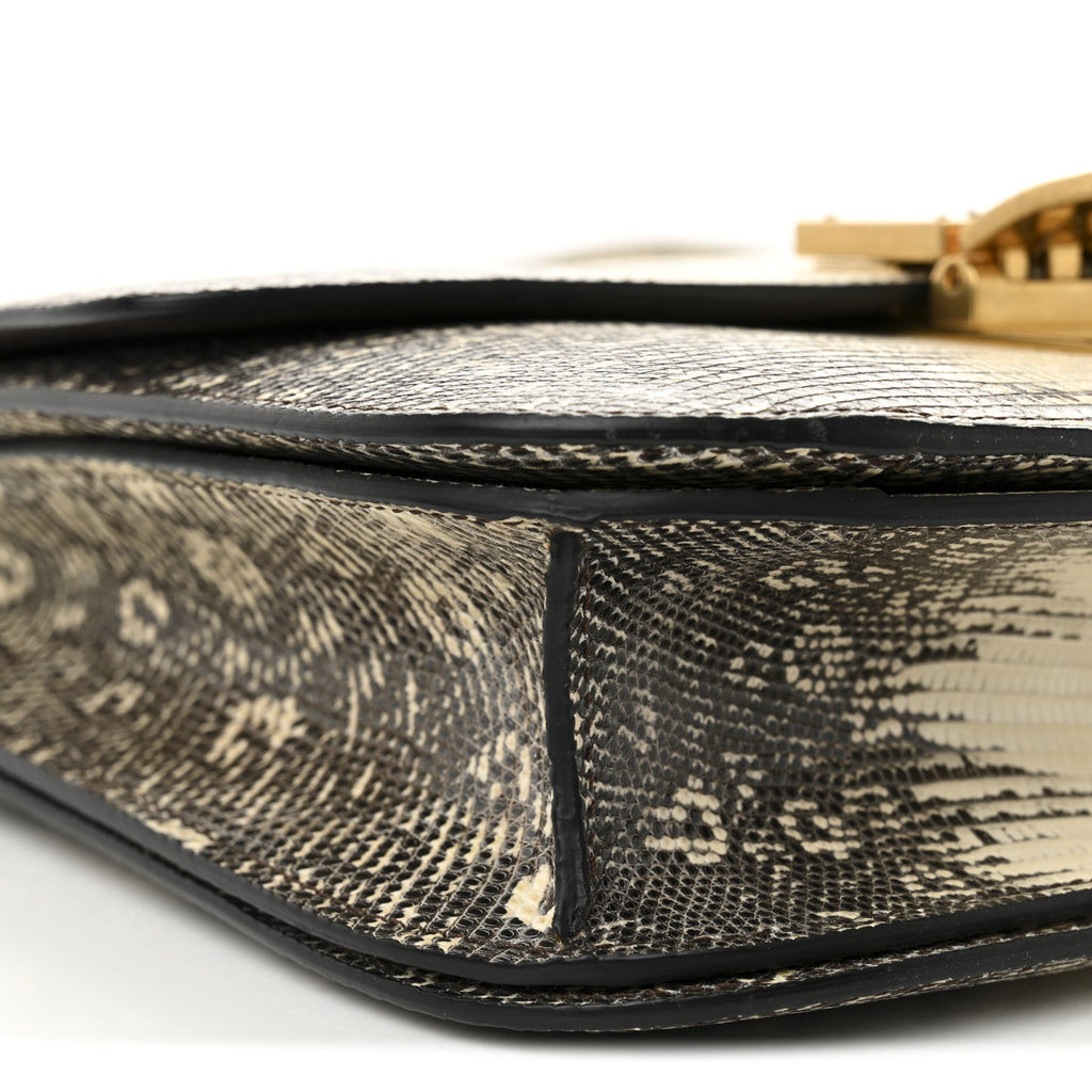 Lizard Medium Classic Box Flap Bag Natural