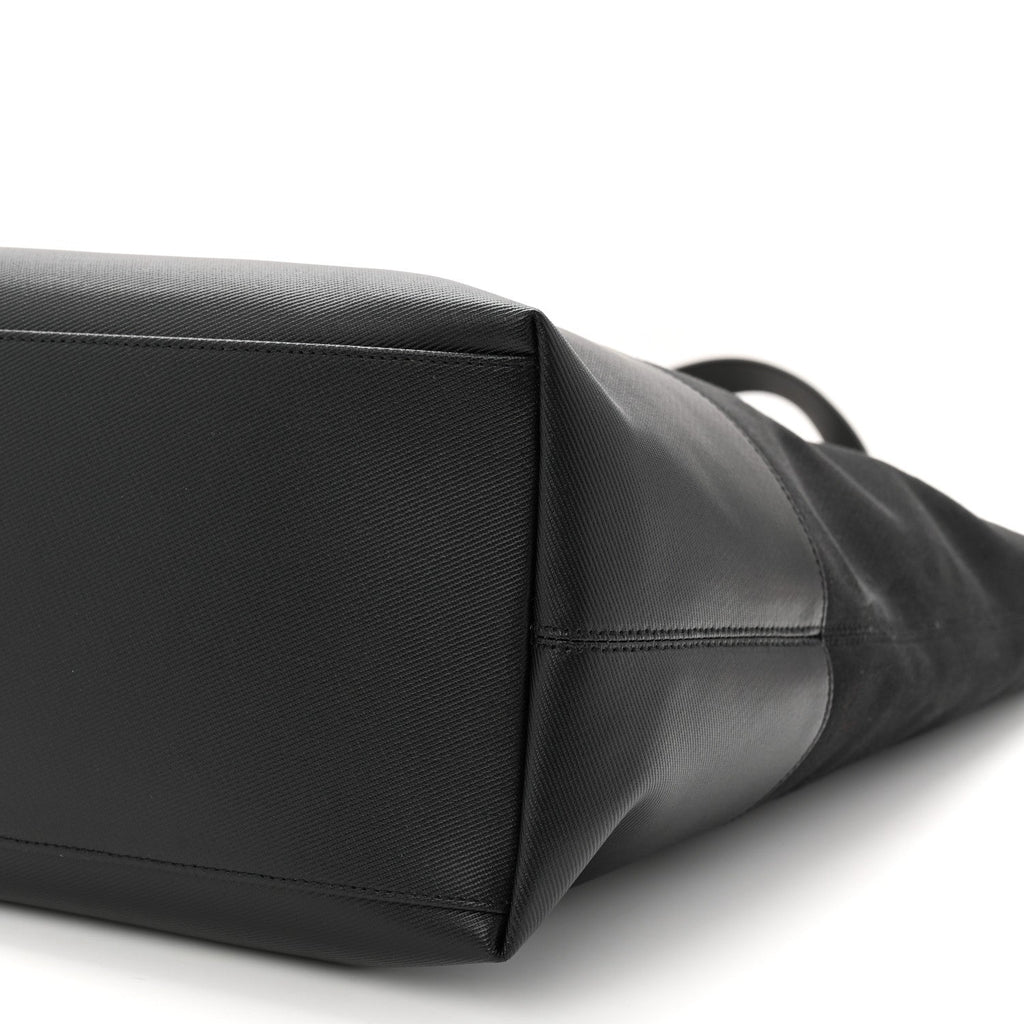 Canvas Calfskin T-Bar Shopping Bag Black