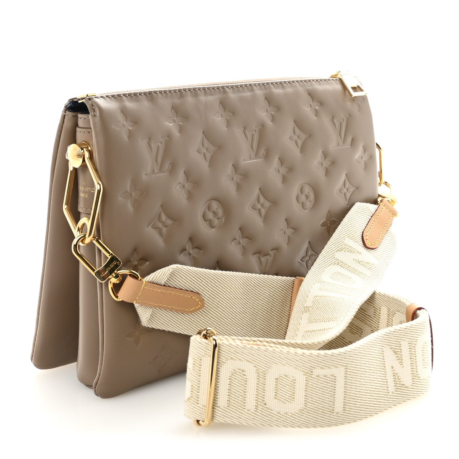 Lambskin Embossed Monogram Coussin PM Taupe