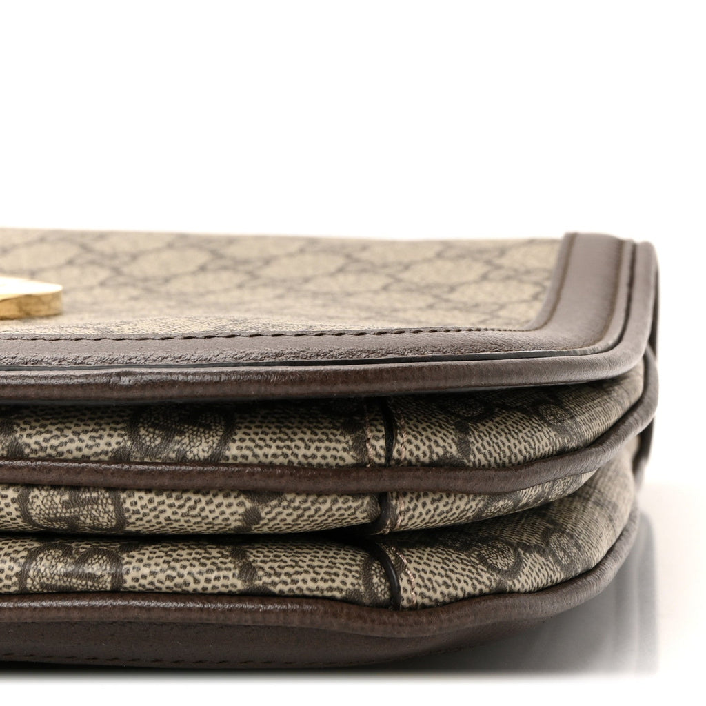GG Supreme Monogram Textured Dollar Calfskin Web Medium Blondie Top Handle Shoulder Flap Bag Beige Ebony New Acero