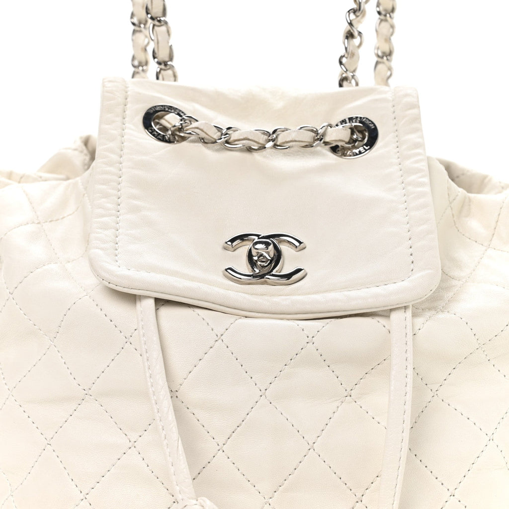 Lambskin Quilted Beijing Backpack Bag White