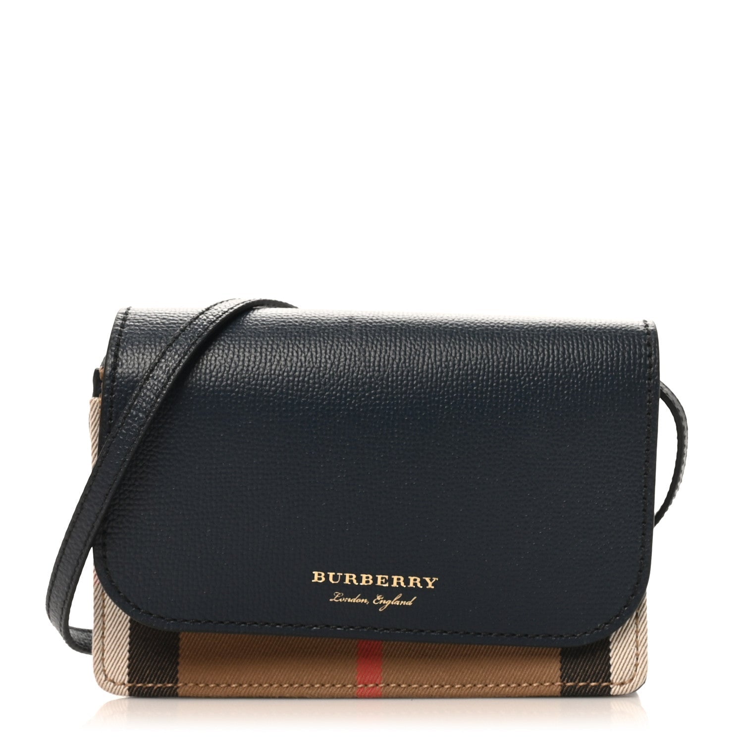 Derby Calfskin House Check Mini Hampshire Wallet On Chain Ink Blue