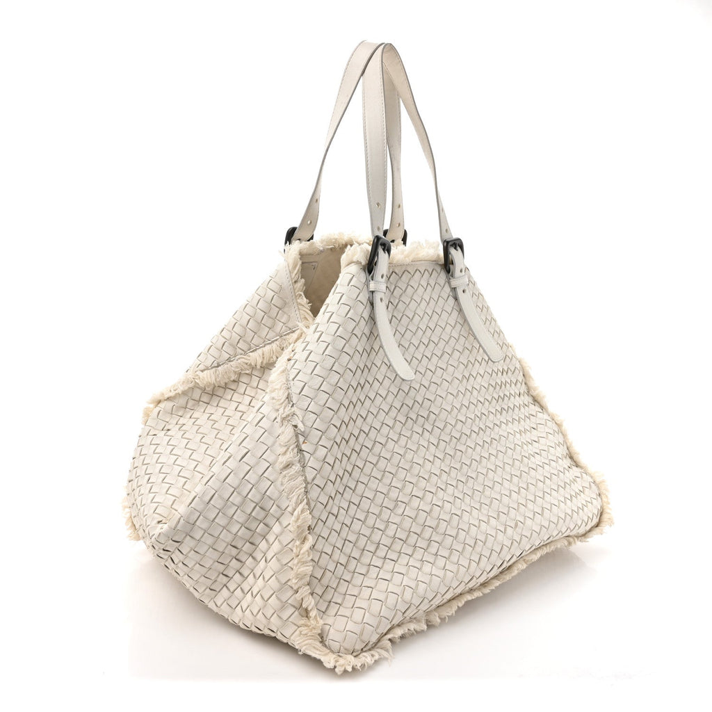 Nappa Intrecciato Canvas Fringe Maltinto Tote White