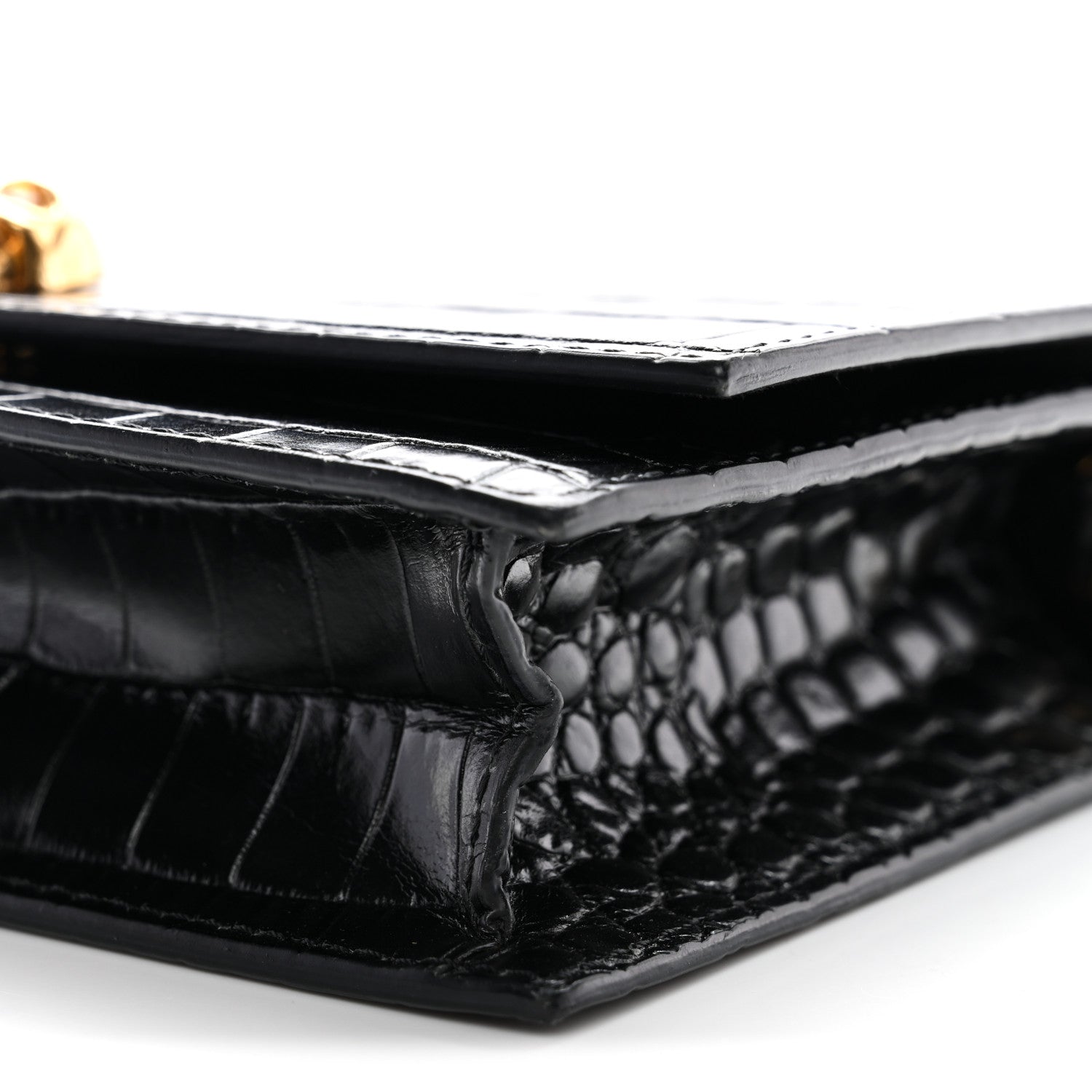 Calfskin Crocodile Embossed Skull Mini Crossbody Bag Black