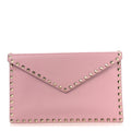 Pebbled Calfskin Large Rockstud Envelope Clutch Water Rose