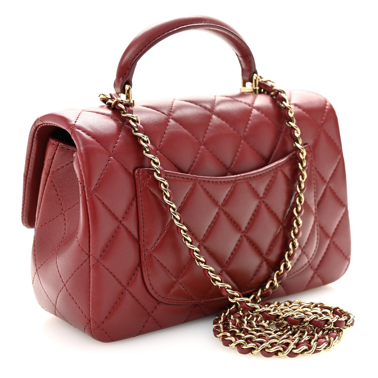 Lambskin Quilted Mini Top Handle Rectangular Flap Burgundy