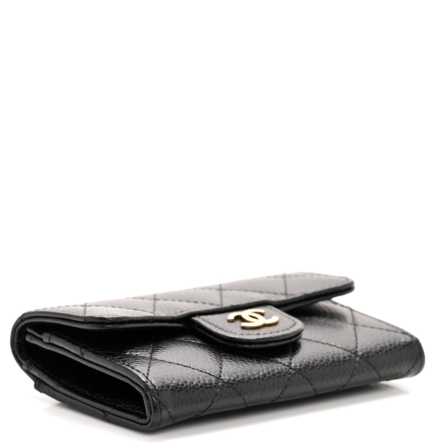 Caviar Quilted Flap  Holder Wallet Black