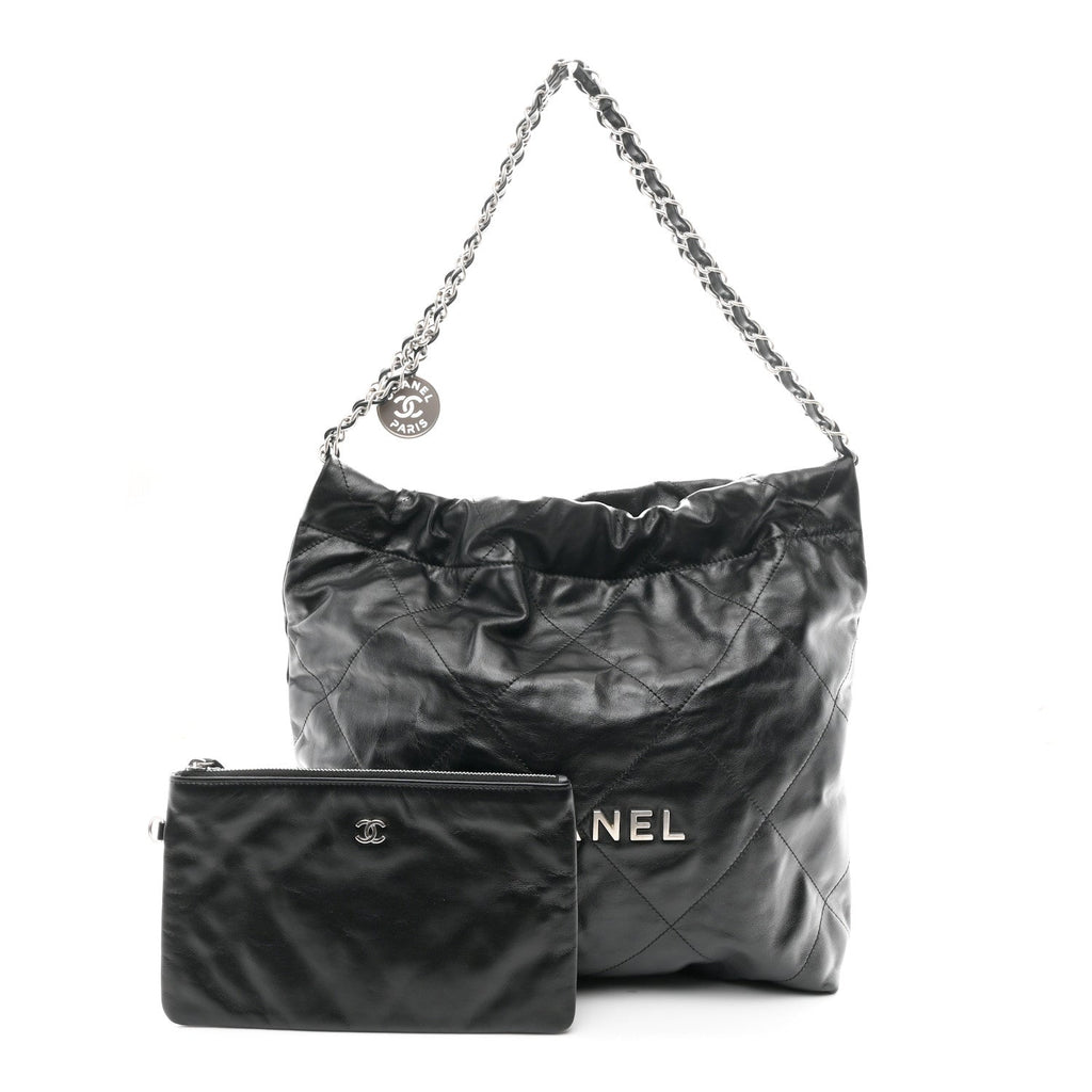 Shiny Calfskin Quilted Small Chanel 22 Black