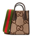 Monogram Jumbo GG Textured Dollar Calfskin Web Mini Vertical Tote Camel Ebony New Acero