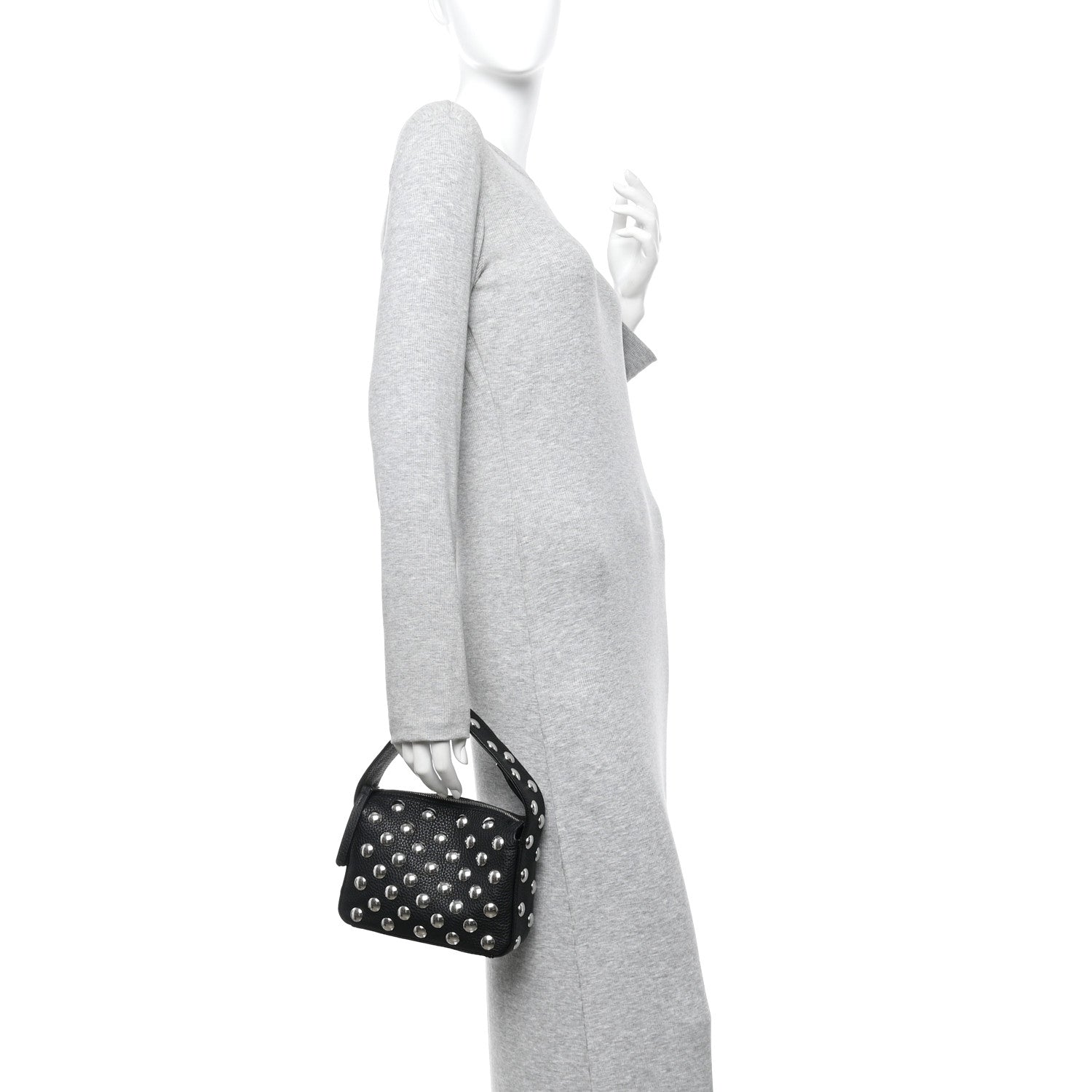 Pebbled Sport Calfskin Studded Small Elena Black