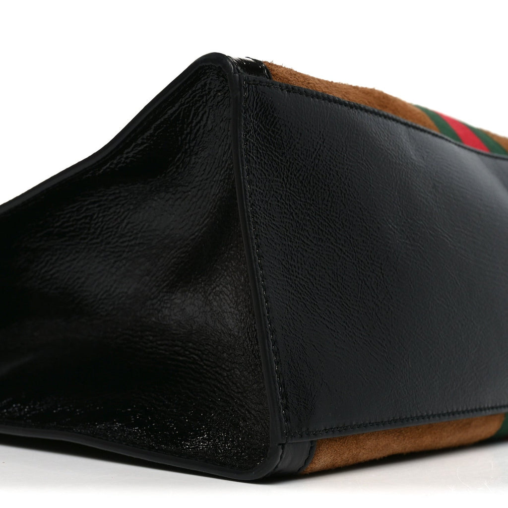 Suede Patent Web Ophidia Vertical Tote Nocciola Black