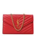 Grain De Poudre Matelasse Chevron Monogram Chain Wallet Red