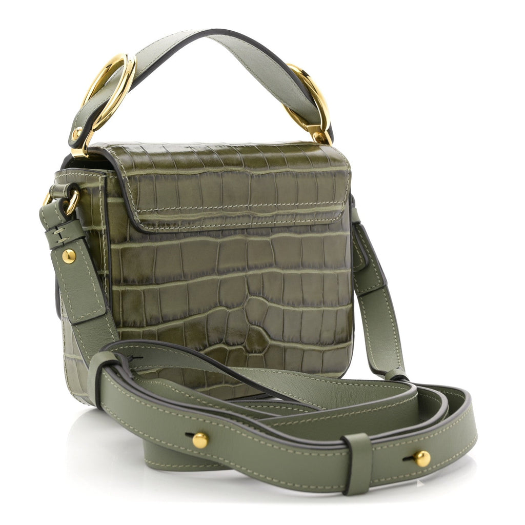 Calfskin Crocodile Embossed Mini C Double Carry Misty Forest