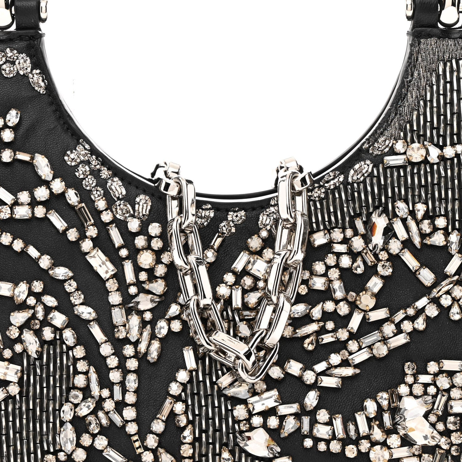 Lambskin Embellished Crystal Mini T-Bar Bag Black